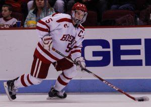 Junior captain Matt Grzelcyk recorded an assist in BU's 2-1 loss to Providence. PHOTO BY ALEXANDRA WIMLEY/DAILY FREE PRESS STAFF