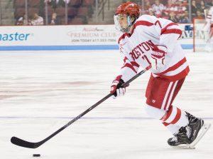 Sophomore defenseman Charlie McAvoy. PHOTO BY JUSTIN HAWK/DAILY FREE PRESS STAFF