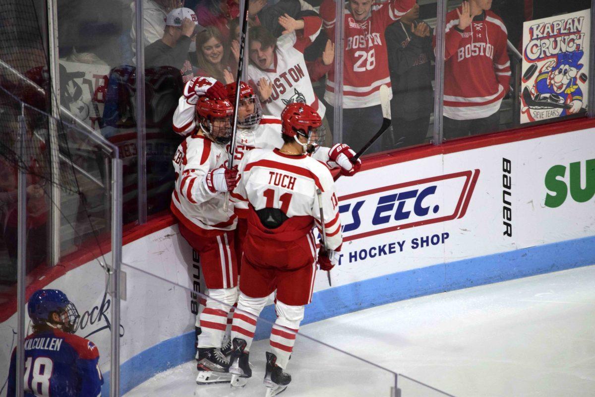 Quinn Hutson hat trick leads Terriers to 6-1 win, sweep of UMass Lowell