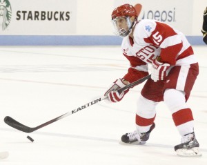 Sophomore Nick Roberto scored his first goal of the season in BU's 5-2 win over UConn on Saturday.  PHOTO BY MAYA DEVEREAUX/DAILY FREE PRESS SPORTS