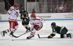 Charlie McAvoy has a team-best 11 assists, but was held off the scoreboard this past weekend against Vermont. PHOTO BY MADDIE MALHOTRA/DAILY FREE PRESS STAFF
