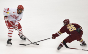 Sophomore forward Jordan Greenway physically dominated BC in the 2016 Beanpot Tournament final. PHOTO BY MADDIE MALHOTRA/DAILY FREE PRESS STAFF 